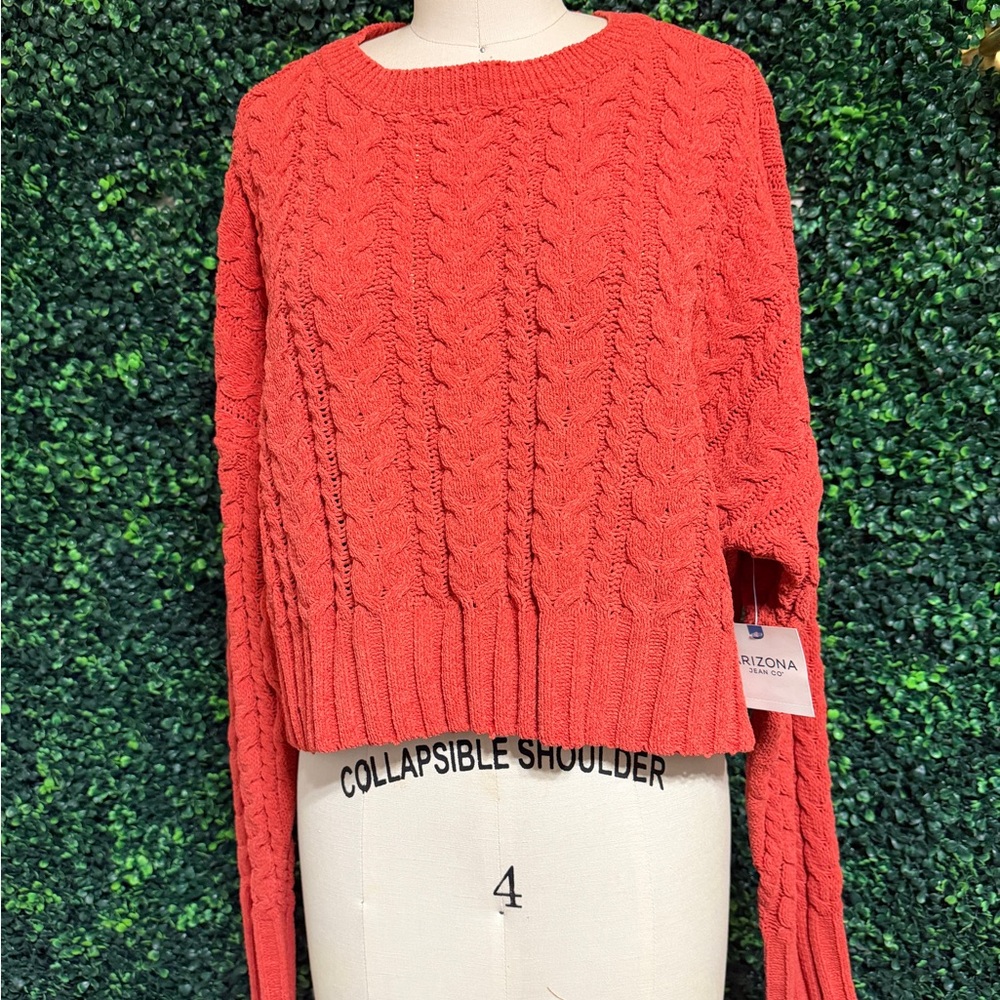 Arizona Jean Company Coral Cable Knit Crewneck Sweater